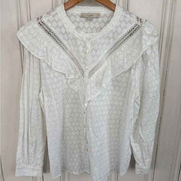 LOFT Ivory Textured Ruffle Blouse - Picture 1 of 7